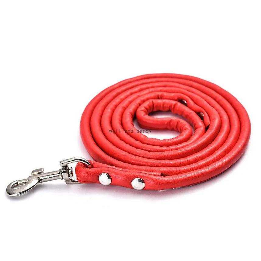 Red Black Candy Color PU Leather Leash Cute Puppy Walk Leashes Hook Pet Dogs Supplies Will and Sandy