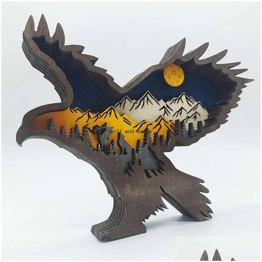 Mountain Bird  Craft 3D Laser Cut Wood Home Decor Gift Wood Art Crafts Forest Animal Home Table Decoration  Statues
