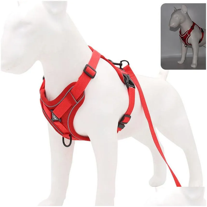 Reflect Light Breathable Adjustable Waistcoat Mesh High Harnesses Leash Set Walk dogs leashes pet Supplies red blue will and sandy