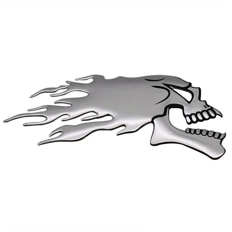 2pcs/pair 3d chrome ghost fire skull head auto motorcycle car sticker emblem decals for haley honda kawasaki suzuki