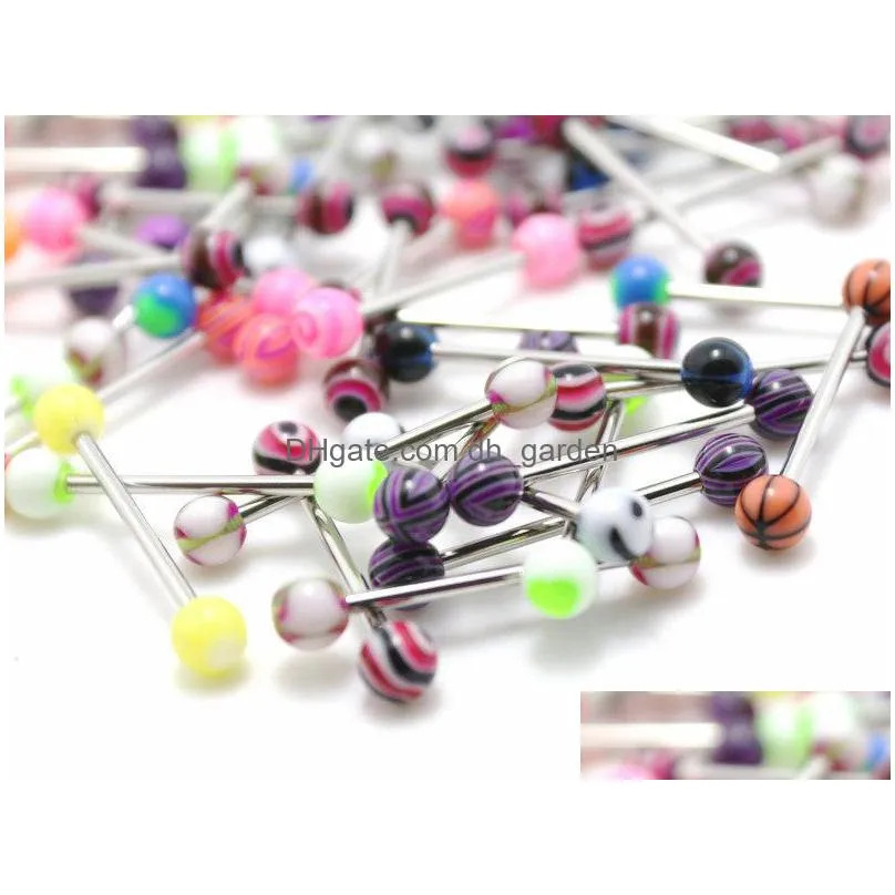 star heart fire skull etc tongue rings mix colors 100pcs body piercing jewelry stainless steel barbell acrylic 5mm ball earring