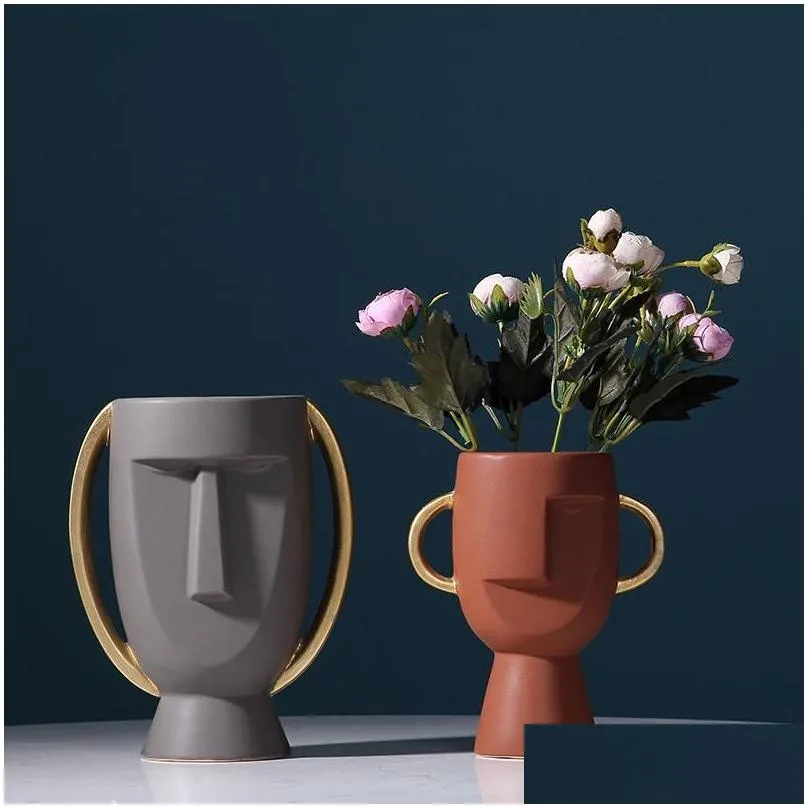 nordic ins luxuxy abstract ceramic human face vases flower pot creative and simple modern home crafts soft decoration ornaments