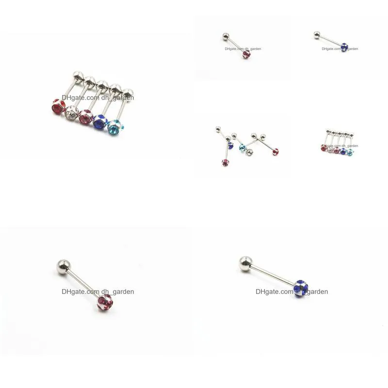 lo50pcs surgical steel gems tongue ring bar nipple barbells piercing 14g~1.6mm body jewelry arrived