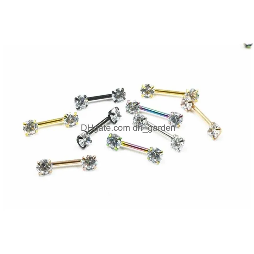 50pcs body jewelry piercing cz gems tongue ring barbells nipple bar 14g~1.6mmx16mmx5mm mix nice colors