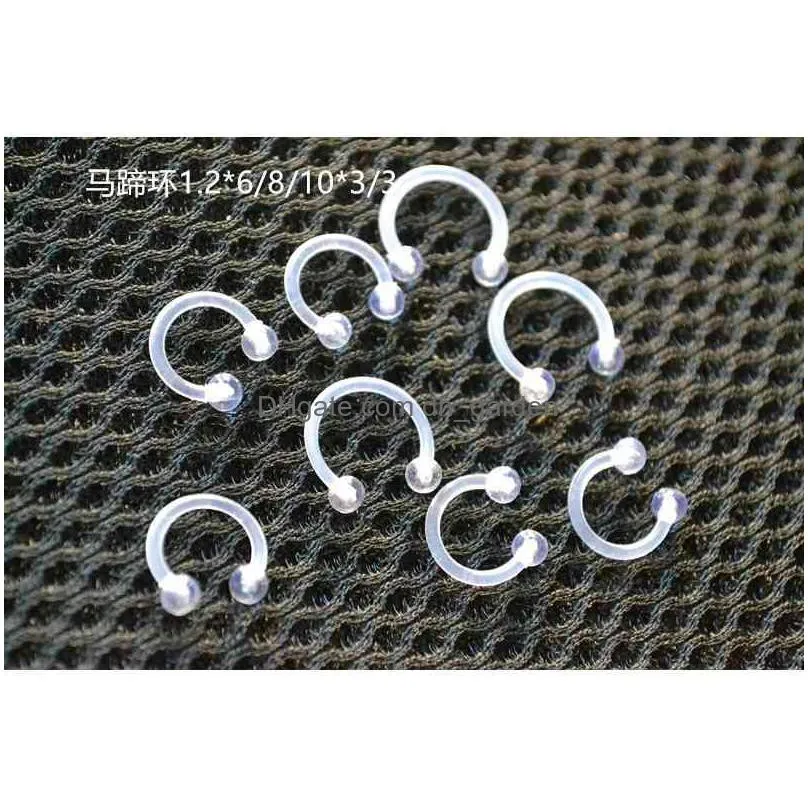 lot500pcs body jewelry-uv flexible retainer clearlip labret bar horseshoes ring ear helix lip piercing tongue barbell