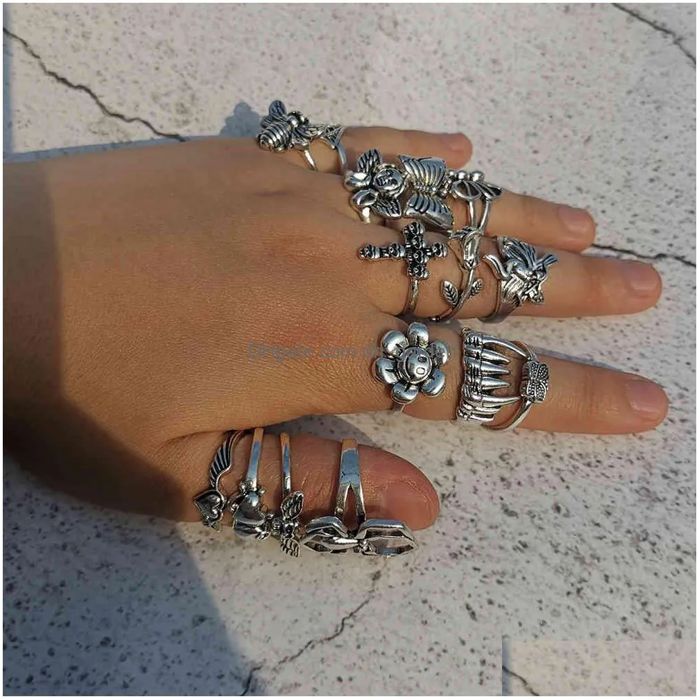 lost lady stylish skull heart flower angel for women hip hop exaggerated silver color finger rings whole jewelry