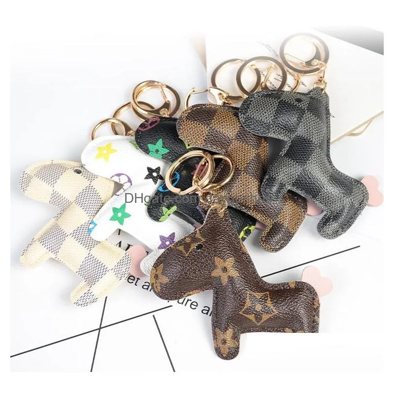 dog design bag charm keyring accessories fashion tassel key rings pu leather hippo giraffe car keychain holder cartoon jewelry key chain pendant