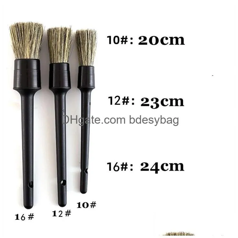 3 pcs natural boar hair car detailing brush set soft bristle cleaning kits atuo tire wheel wash exterior accessories