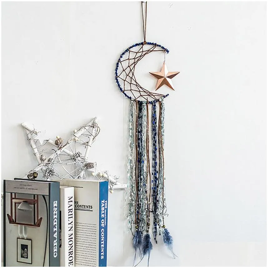 Home Wall Hanging Angel Wing Star Dream Catcher Moon Tassel Macrame Tapestry Home Decor DIY Handicraft for Bedroom Living Room