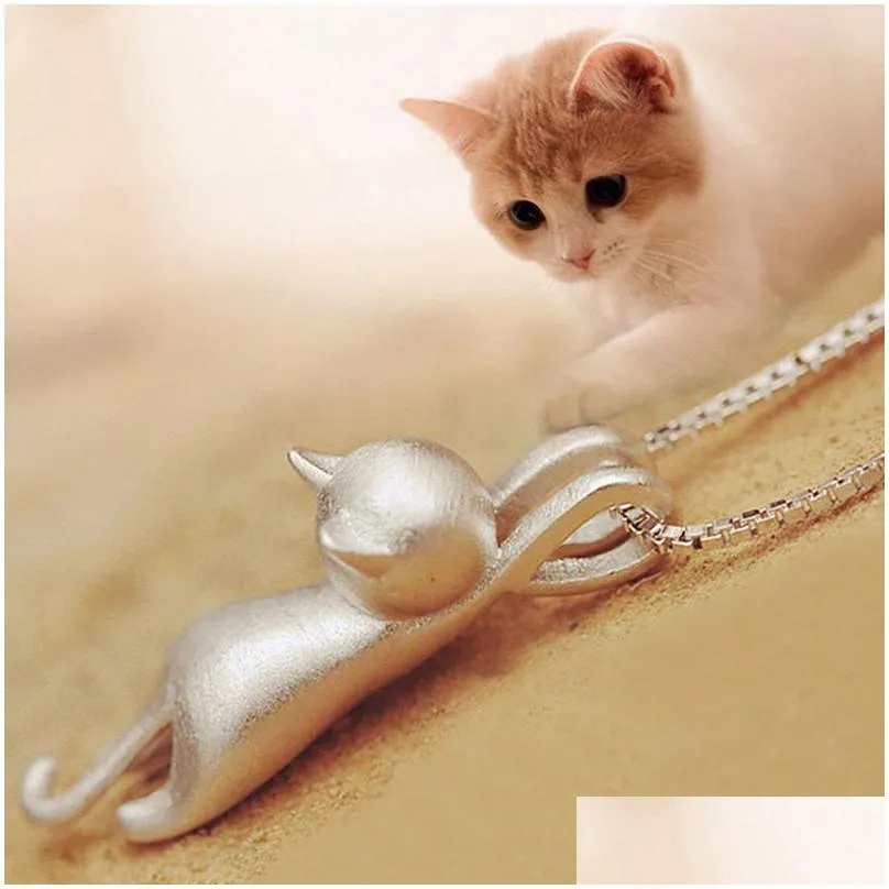 Wholesale-Fashion Women 925 Sterling Silver Cat Chain Pendant Necklace Charm Jewelry New Party Supplies