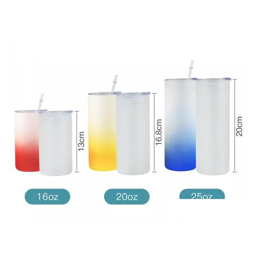 16oz 20oz 25oz Straight Sublimation Glass tumbler water bottle with bamboo lid & straw blank Frosted gradient colors Glasses mug Printing Glass beer can