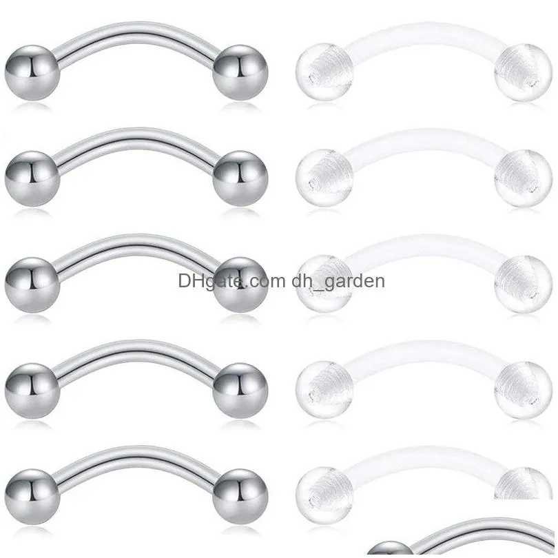 10pcs curved barbell snake eyes tongue ring piercing belly button 14gsurgical steel clear acrylic retainer length