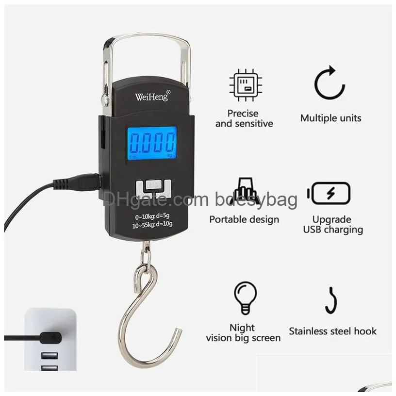 50kg/55kg 5g/10g lcd digital display mini electronic weighing scale hanging hook scale double accuracy for fishing outdoo travel