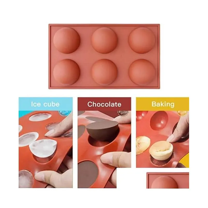 large 6 cavity silicone round molds for baking chocolate ice cube nonstick moulds jelly pudding cupcake pan tray