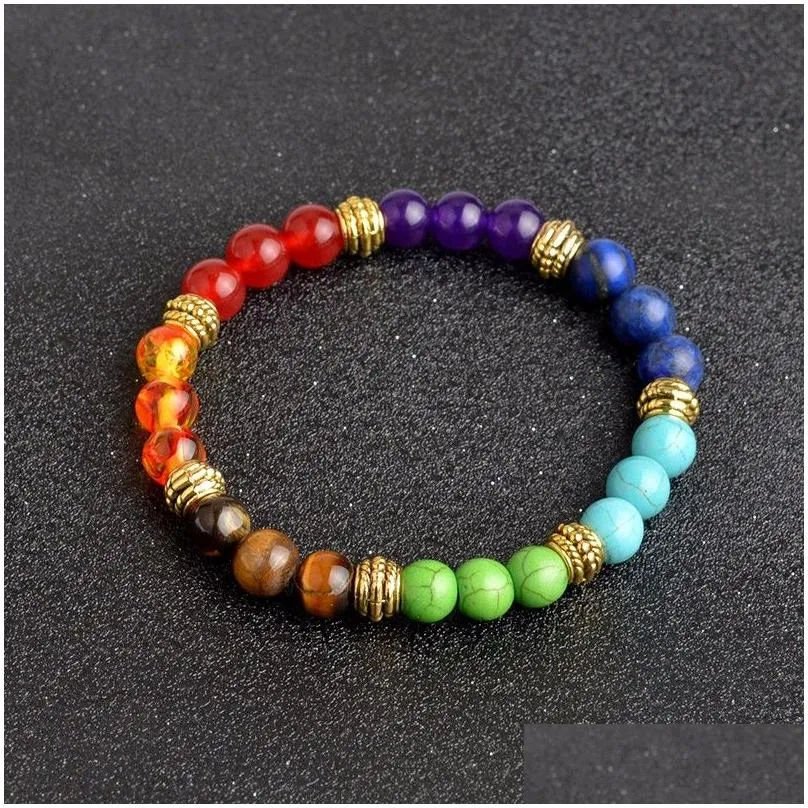 multicolor 7 chakra healing balance beads bracelet matte agate natural stone lava yoga life energy bracelet women men casual jewelry