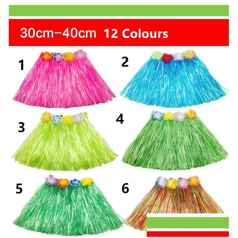 Hawaiian Costume Grass Skirts Hula Skirt Plastic Fibers Hawaiian Patry Decorations Children Kids & Adult Hula Show Skirt Beach Dance