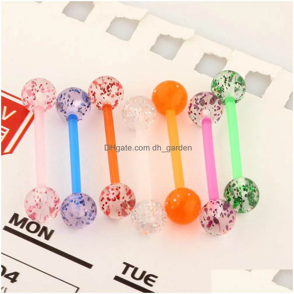 acrylic glitter biaplast tongue ring body piercing jewelry mix color 100pcs long barbell earring industrial earings