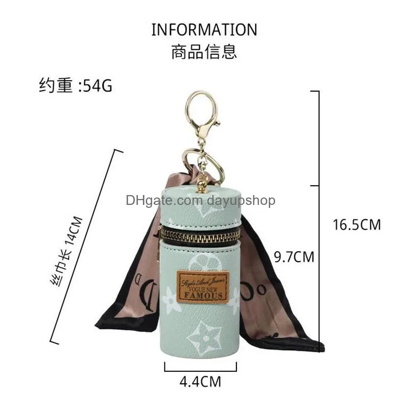 lipstick bag keychains letter silk scarf key chains ring fashion design pu leather coin purse case pendant keyring charm jewelry for men women gifts