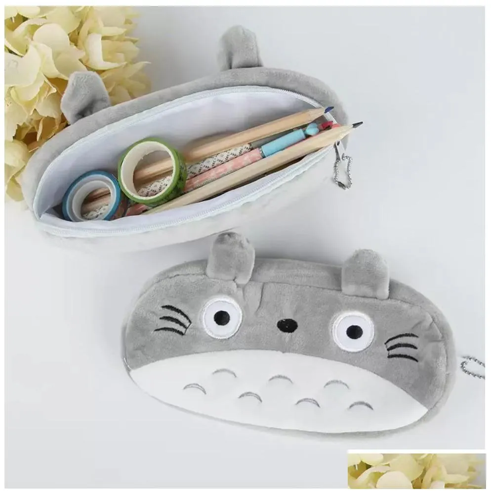 wholesale 15 pcs lot cartoon totoro style plush zipper pencil bags cosmetic bag pouch writing supplies office school supplies257d