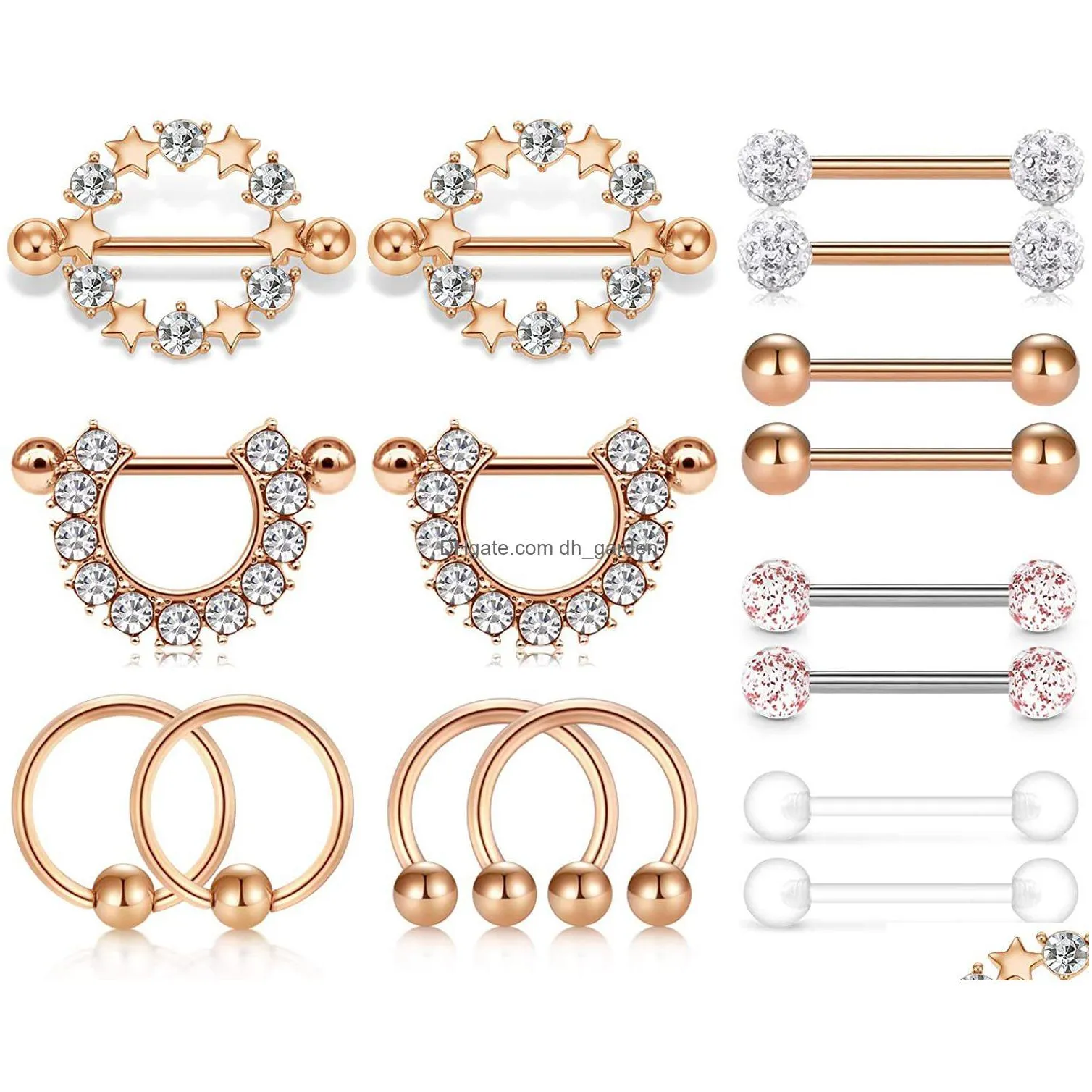 nipple 14g surgical steel tongue nipplerings barbell bar hoop rings retainer piercing jewelry for women men 14mm 8pairs