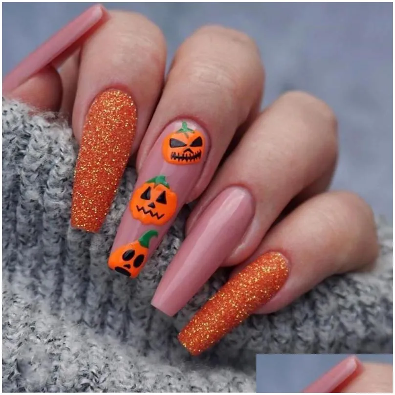 False Nails 24Pcs/box Ballerina Stiletto With Halloween Style Design Detachable Nail Tips Coffin Manicure Patches Press On