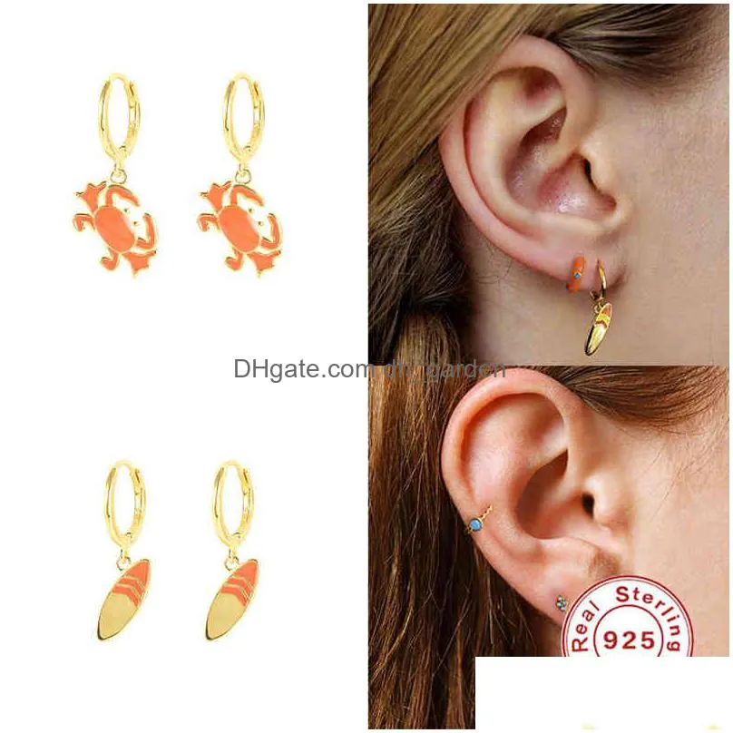canner women`s earring 925 sterling silver korean ins enamel umbrella octopus shrimp crab aros kiwi hoop earrings summer jewerly
