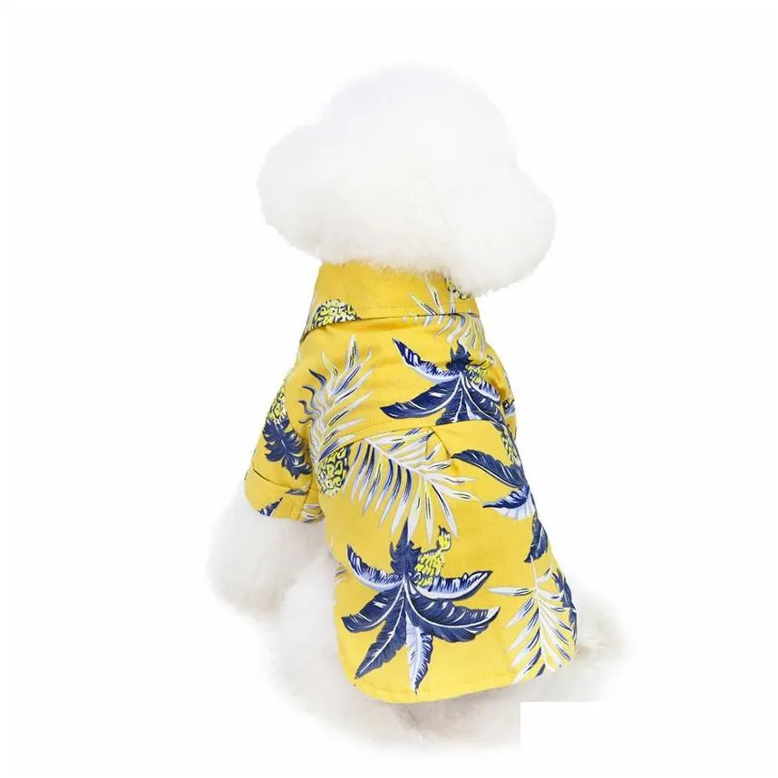 Hawaii Coconut Tree Summer Dog Shirts Blouse Tops Puppy Coat Jacket Outfit Pet Dogs Apparel Clothes Yellow White Will and Sandy