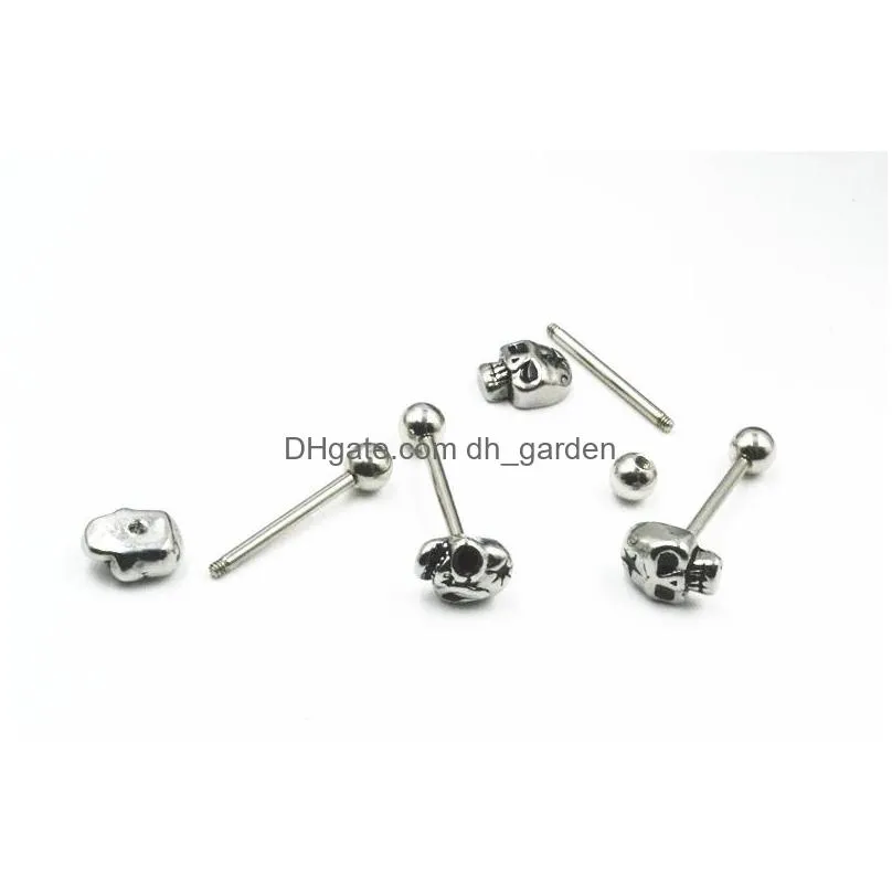 lo50pcs surgical steel punk emo skull startongue ring bar nipple barbells body piercing 14g~1.6mm arrived diy