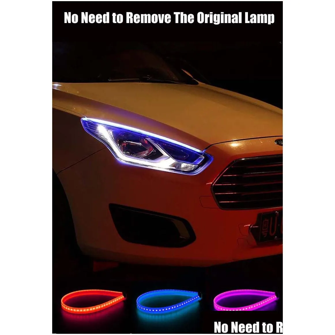 2pcs/pair 30cm/45cm/60cm Flexible Waterproof LED Strip Light Car Tube Daytime Running Light Headlight Lamp 12V Turn Signal Decor