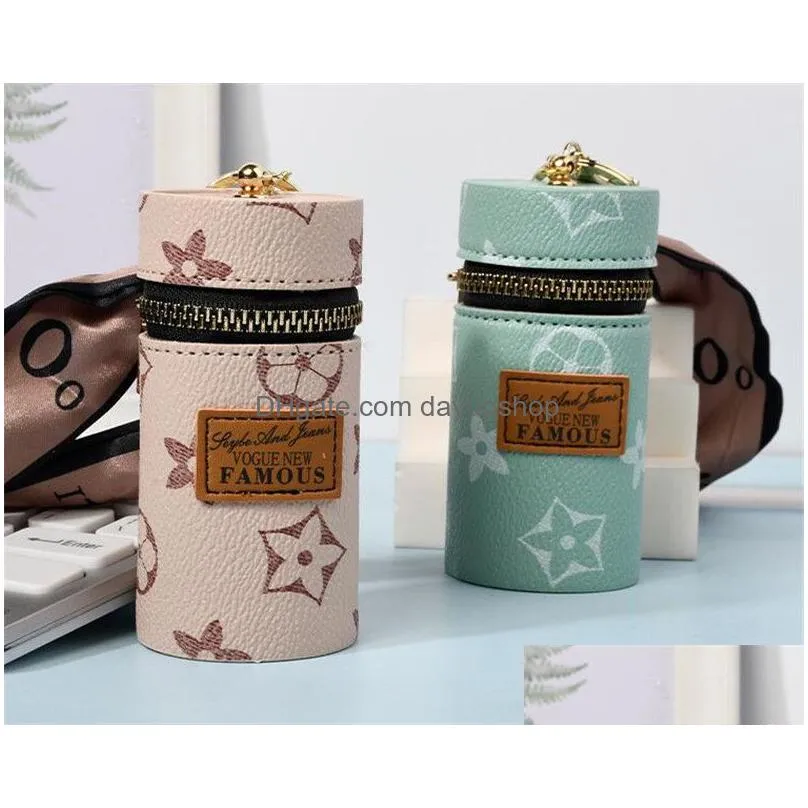 lipstick bag keychains letter silk scarf key chains ring fashion design pu leather coin purse case pendant keyring charm jewelry for men women gifts