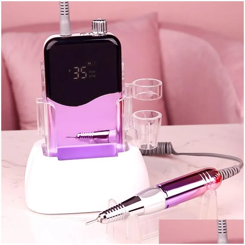 Professional Nail Drill Machine 35000 RPM Portable Electric File Rechargeable Manicure Set Kit for Supplies 220308