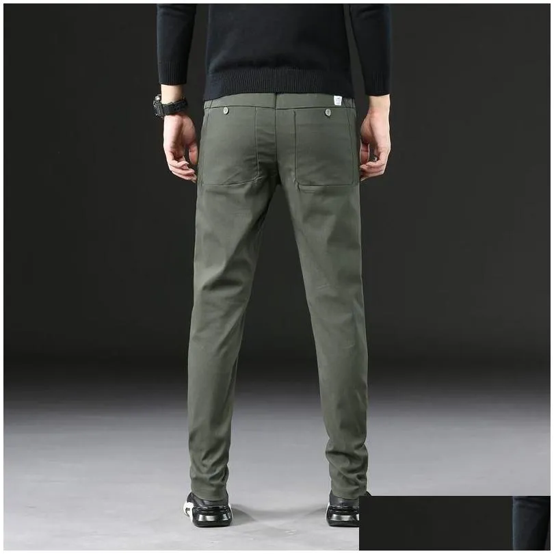 Spring Autumn Fashion Slim Fit Men Casual Pants Straight Dress Elastic Business Trousers For Man Size 28-36 Men`s