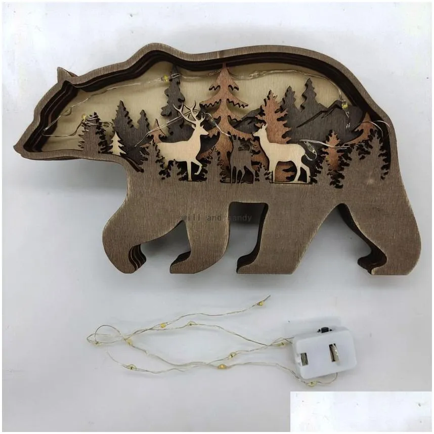 UPDATE Bear Christams Deer Craft 3D Laser Cut Wood Home Decor Gift Art Crafts toy Wild Forest Animal Table Decoration Bear Statues Ornaments Room