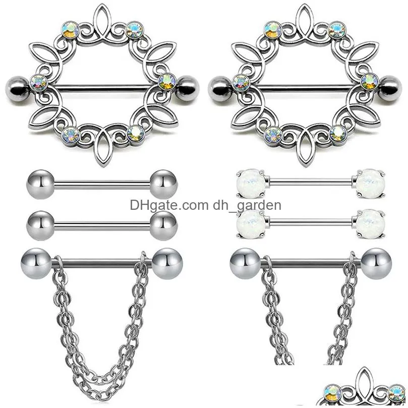 14g chain dangle heart-shape rings piercing straight nipple tongue rings barbell body kit for women girls