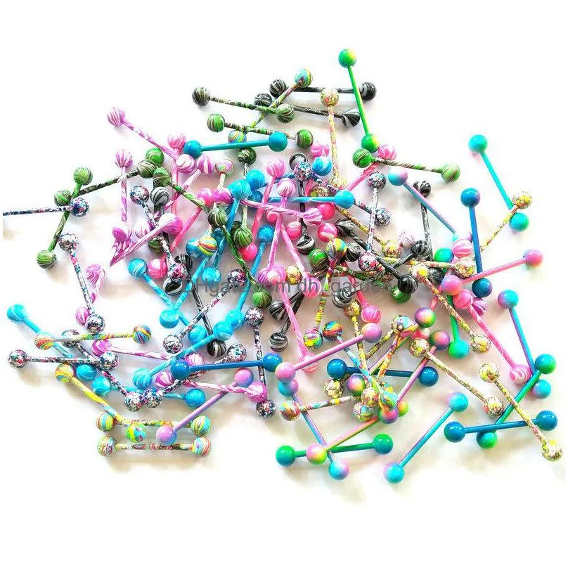 body jewelry mix 100pcs color stainless steel piercing helix straight barbell tongue rings whole