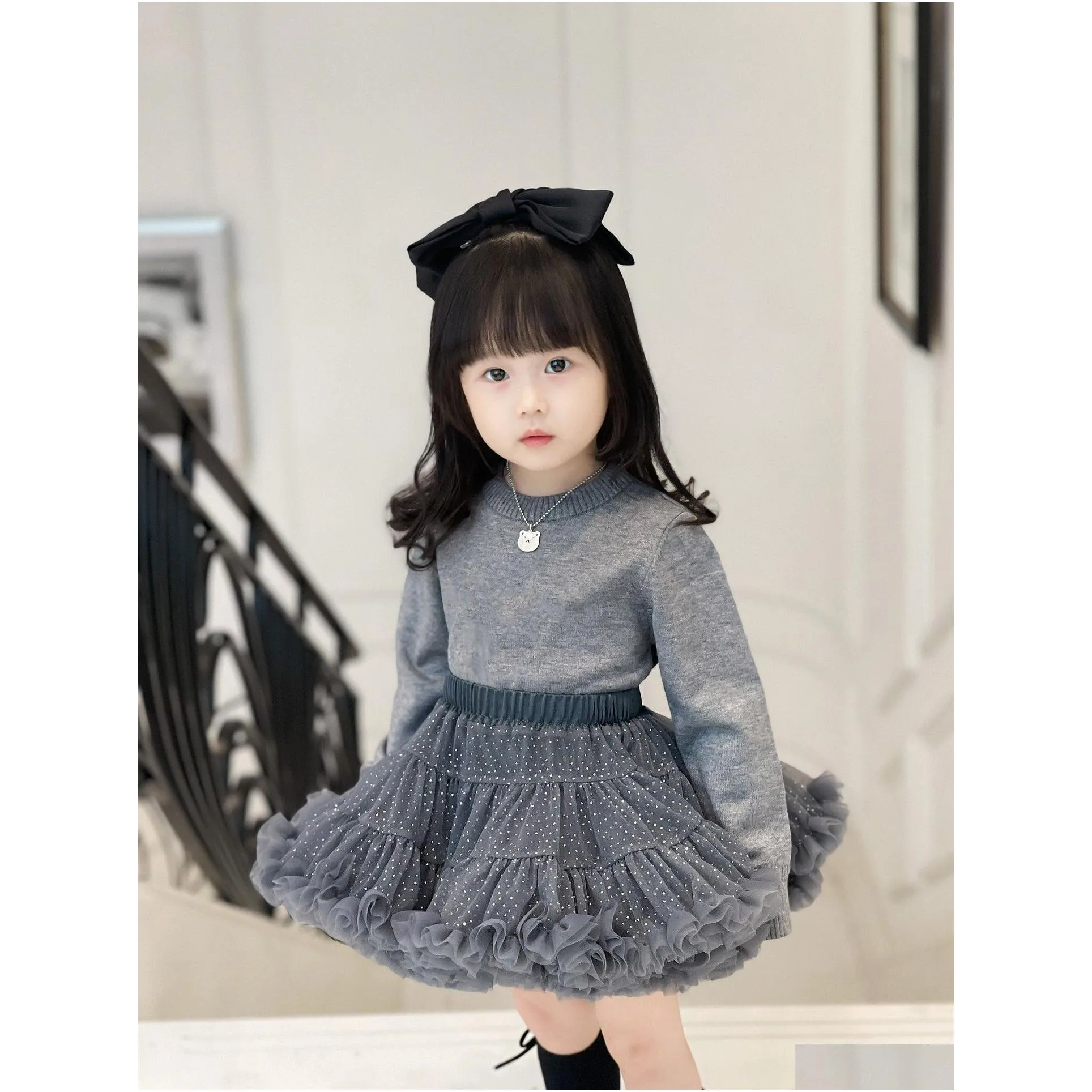 winter kids girls sets clothing toddler girl sweater with lace tutu 2pcs/outfit children suits clothes