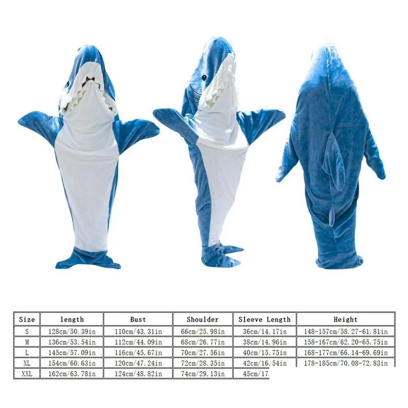 Shark Blanket Hoodies for adults children Sleeping Bag Super Soft Cozy Flannel fleece Hoodie Wearable Onesie shark blankets cute S M L Xl