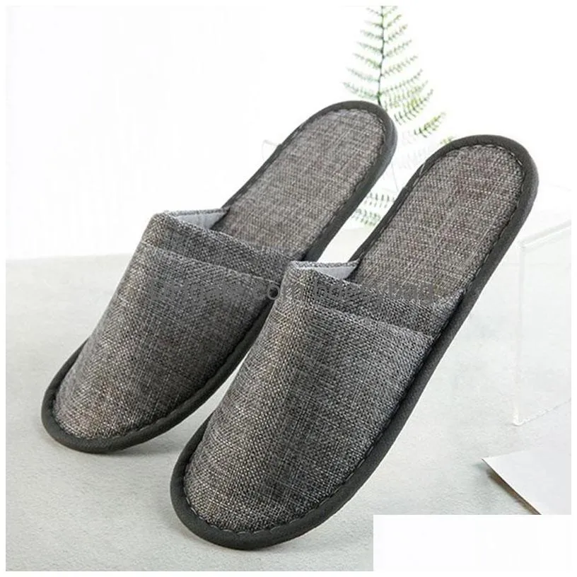 1 pairs home guest indoor slippers men women hotel travel spa portable folding disposable supplies unisex slippers summer linen