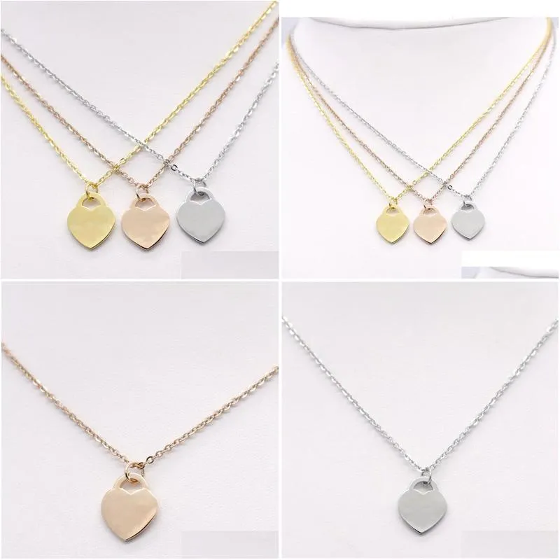 stainless steel fashion heart-shaped t necklace short female jewelry 18k gold titanium peach heart necklace pendant for woman