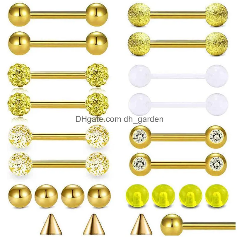 14g 6 pairs tongue rings nipple ring surgical steel nipplerings piercing women 12-18mm bar with replacement balls