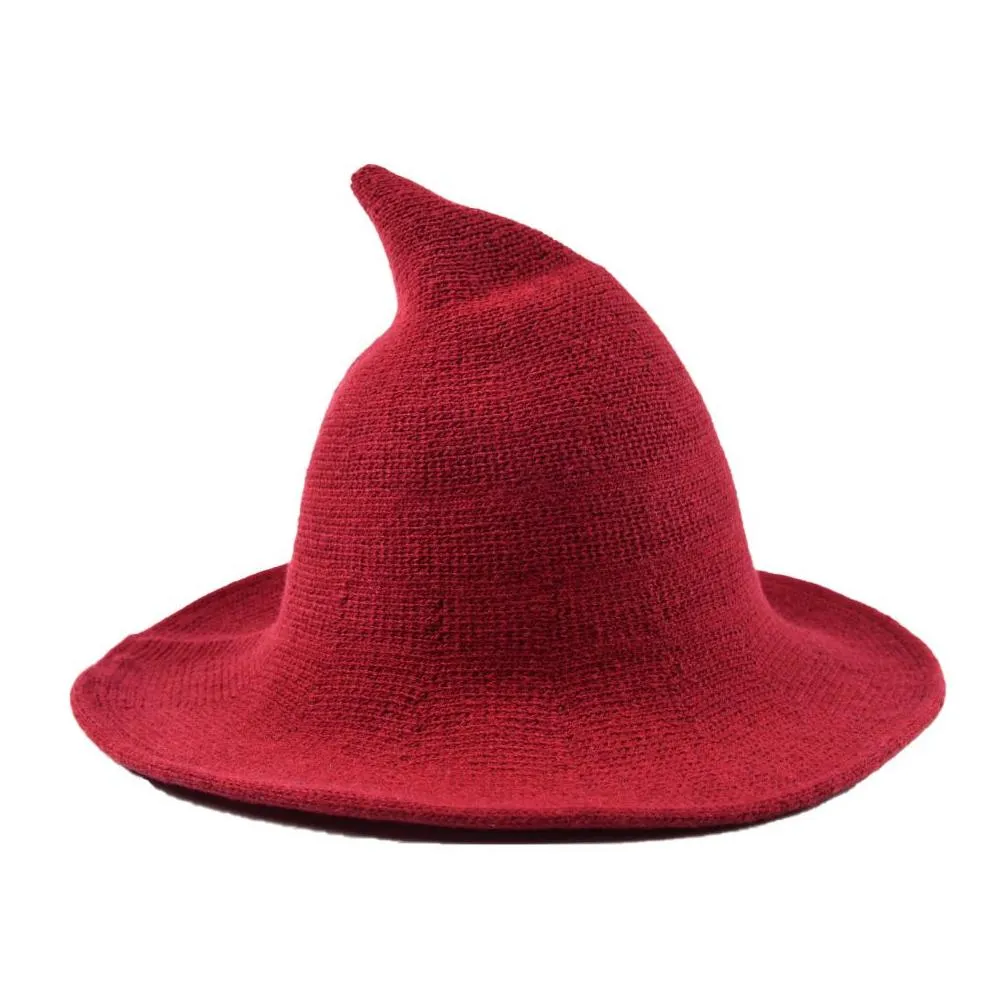 Party Hats Halloween Witch Hat Wool Cap Knitting Fisherman Hat Female Fashion Witch Basin Caps Q432
