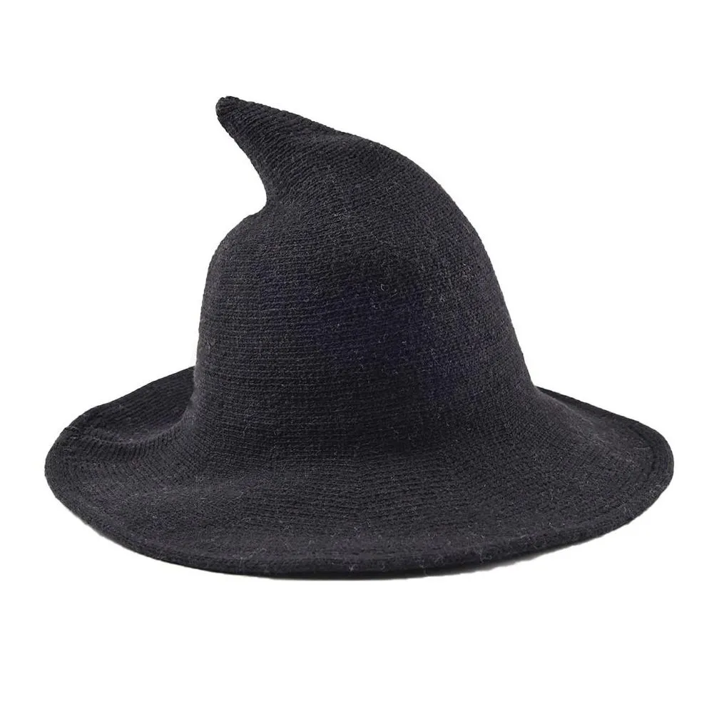 Party Hats Halloween Witch Hat Wool Cap Knitting Fisherman Hat Female Fashion Witch Basin Caps Q432