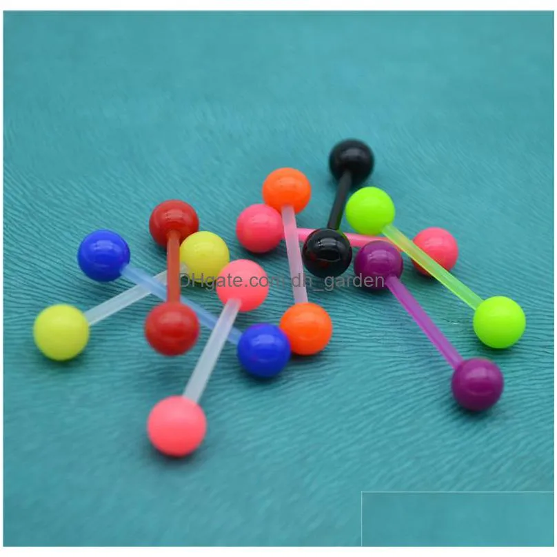 bioflex bioplast ptfe coloured flexible tongue bar screw on balls straight rings fashion body piercing jewelry whole 14g