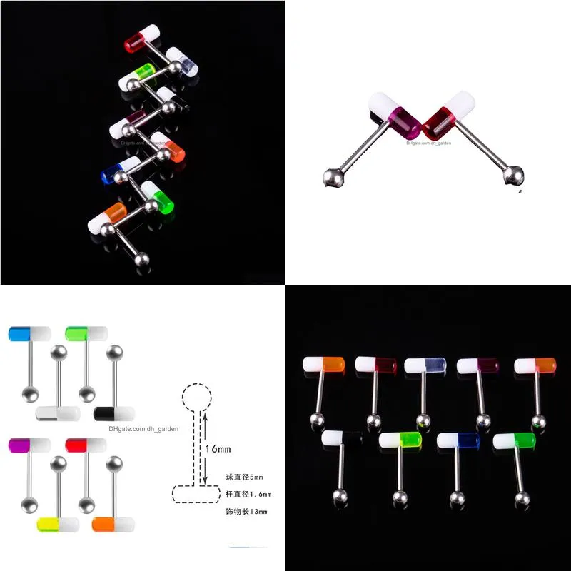 fashion stainless steel acrylic pill hiphop/rock geometric tongue rings body piercing jewelry