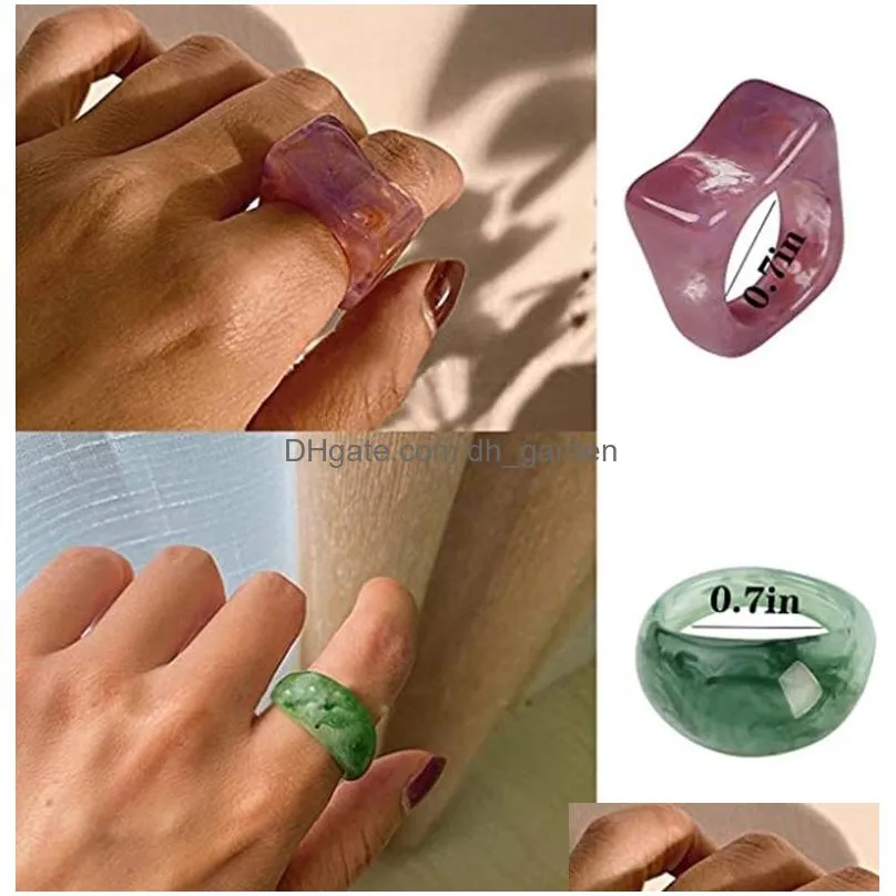 15 pieces acrylic cute fashion color rhinestone jewelry plastic resin square gemstone stacked ring