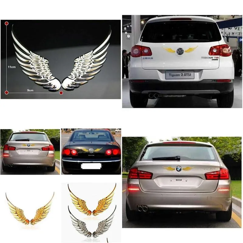 3d metal wing car stickers double-sided tape wings decals for auto motorcycle racing truck boat styling tools accessories 1 pair