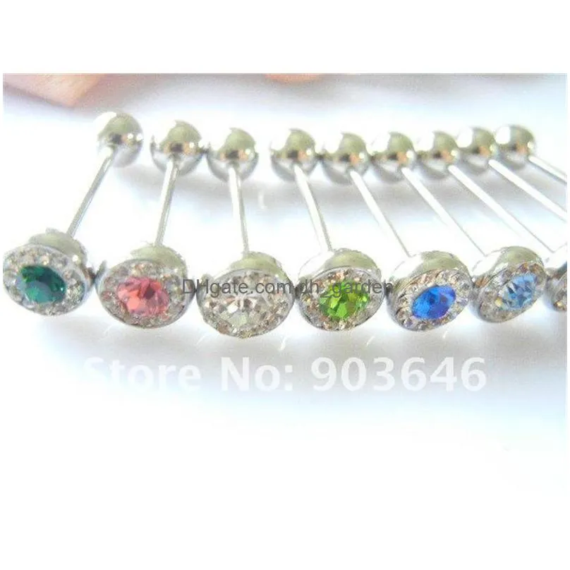 lot50pcs shippment body piercing jewelry-crystal tongue ring bar/nipple barbells 14g~1.6mm mix colors
