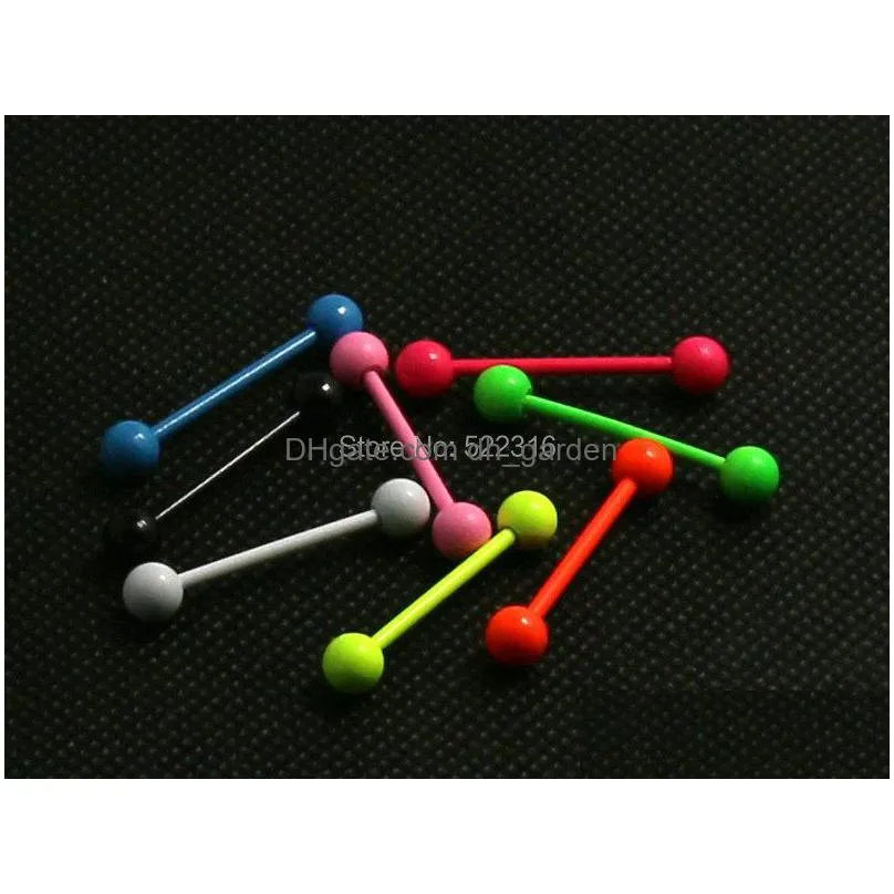 neon color paint stainless steel tongue ring barbell 40pcs body piercing jewelry mix lots 8 colors