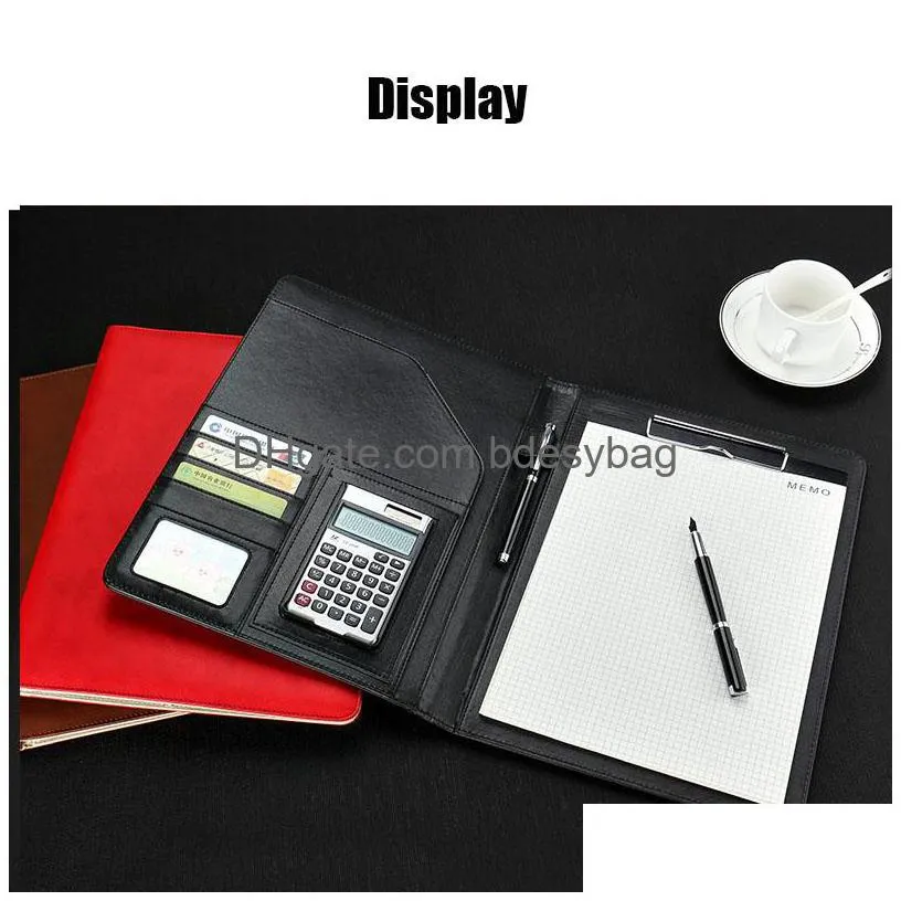 a4 pu leather file folder with calculator multifunction office supplies organizer manager writing pads legal paper contract