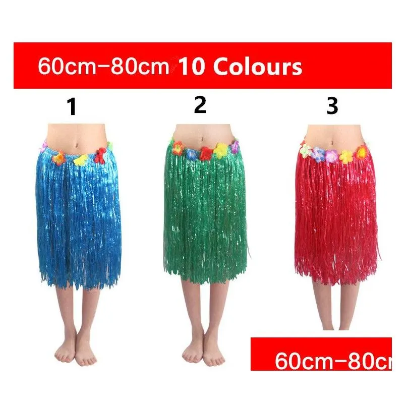 Hawaiian Costume Grass Skirts Hula Skirt Plastic Fibers Hawaiian Patry Decorations Children Kids & Adult Hula Show Skirt Beach Dance